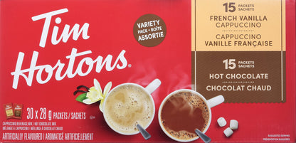 Tim Hortons Hot Chocolate Assorted Variety, French Vanilla & Cappuccino 30x28g (Shipped from Canada)