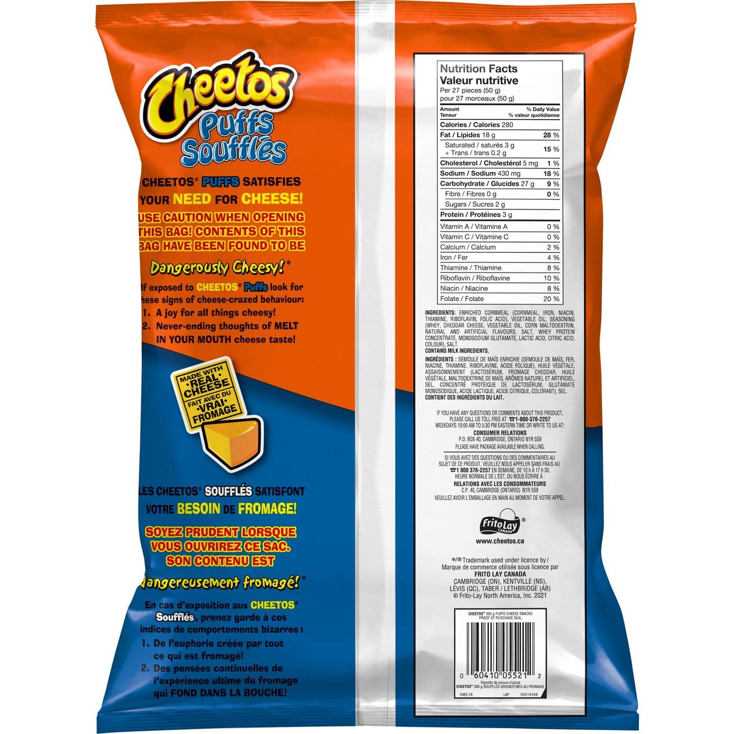 Cheetos Puffs Value Sized Bag back cover