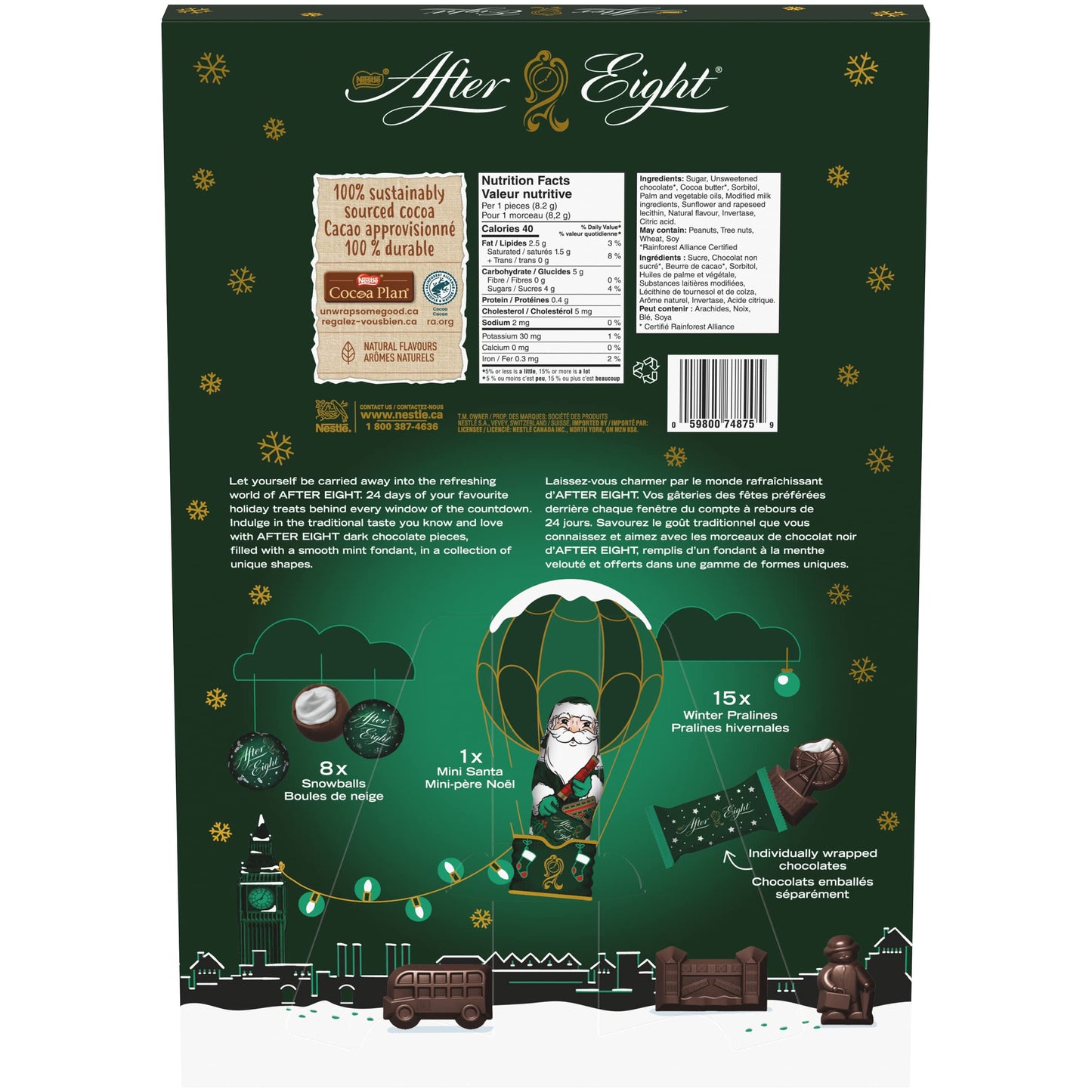 Nestle After Eight Advent Calendar Santa Dark Chocolate 199g/7oz (Shipped from Canada)