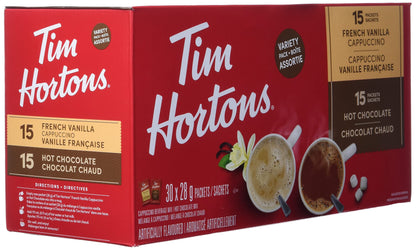 Tim Hortons Hot Chocolate Assorted Variety, French Vanilla & Cappuccino 30x28g (Shipped from Canada)