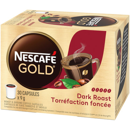 NESCAFE Gold Dark Roast Capsules K-Cup Compatible Pods 30 Count x 9g/0.31oz (Shipped from Canada)