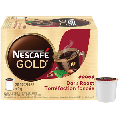 NESCAFE Gold Dark Roast Capsules K-Cup Compatible Pods 30 Count x 9g/0.31oz (Shipped from Canada)