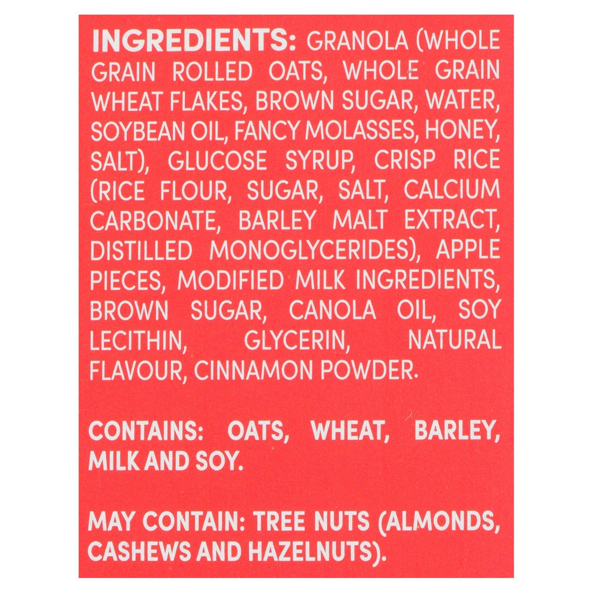 Tim Hortons Apple Fritter Granola Bar Ingredients