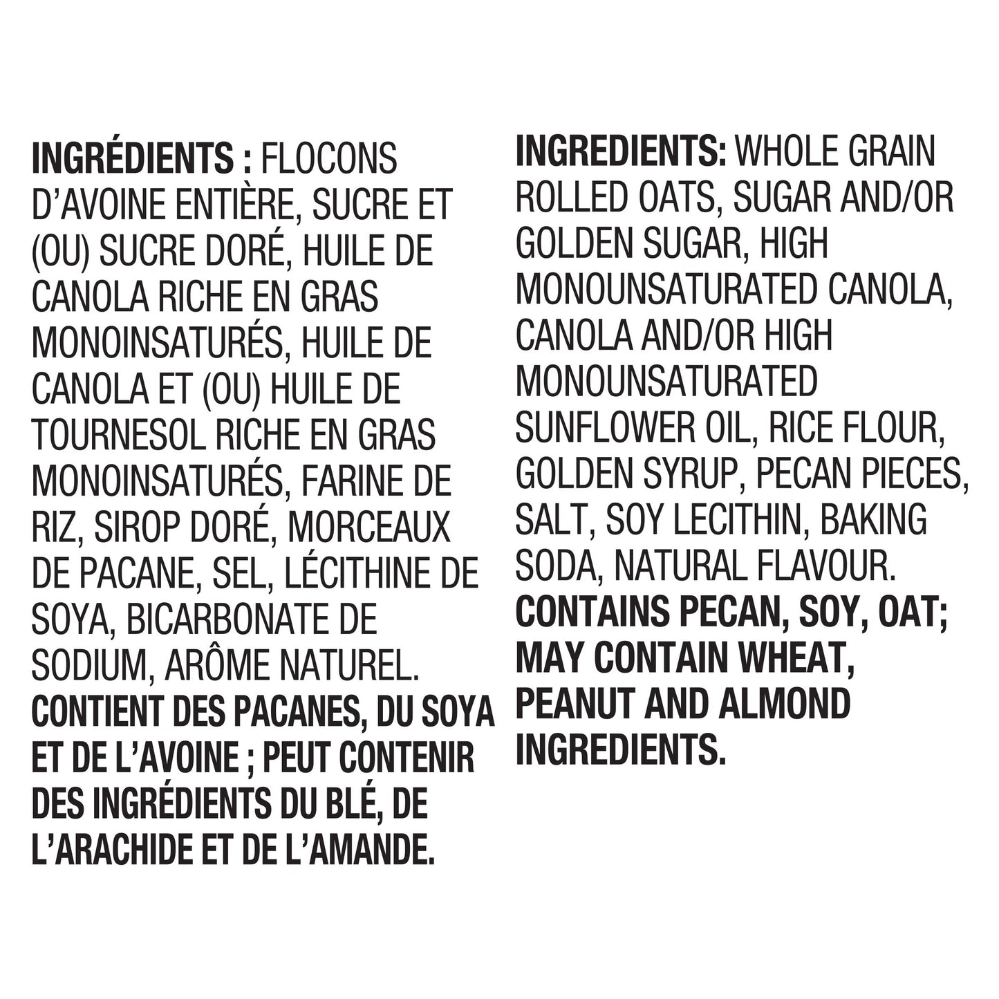 Nature Valley Crunchy Pecan Crunch Granola Bars Ingredients