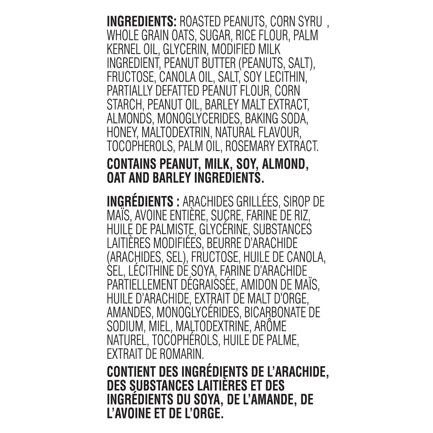 Nature Valley Sweet Salty Peanut Granola Bars Ingredients