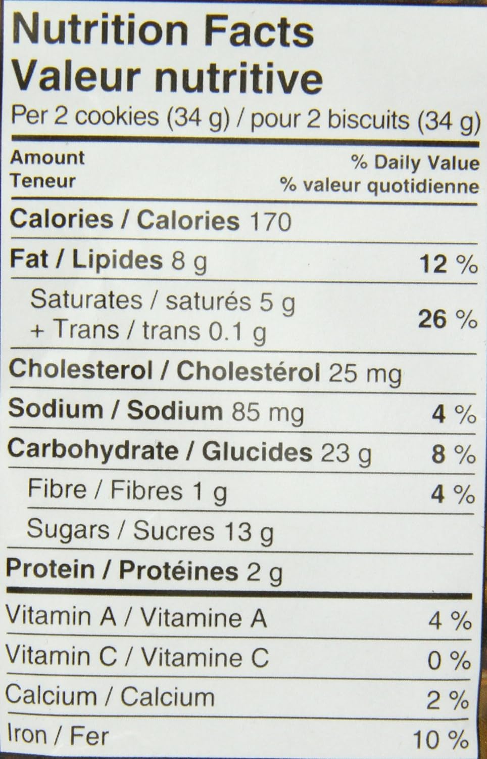 President's Choice the Decadent Chocolate Cookie Chip Nutrition Facts
