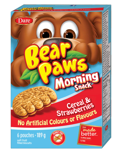Dare Bear Paws Morning Snack Cereal & Fruit Filled Soft Cookies, 189g/6.67oz (Shipped from Canada)