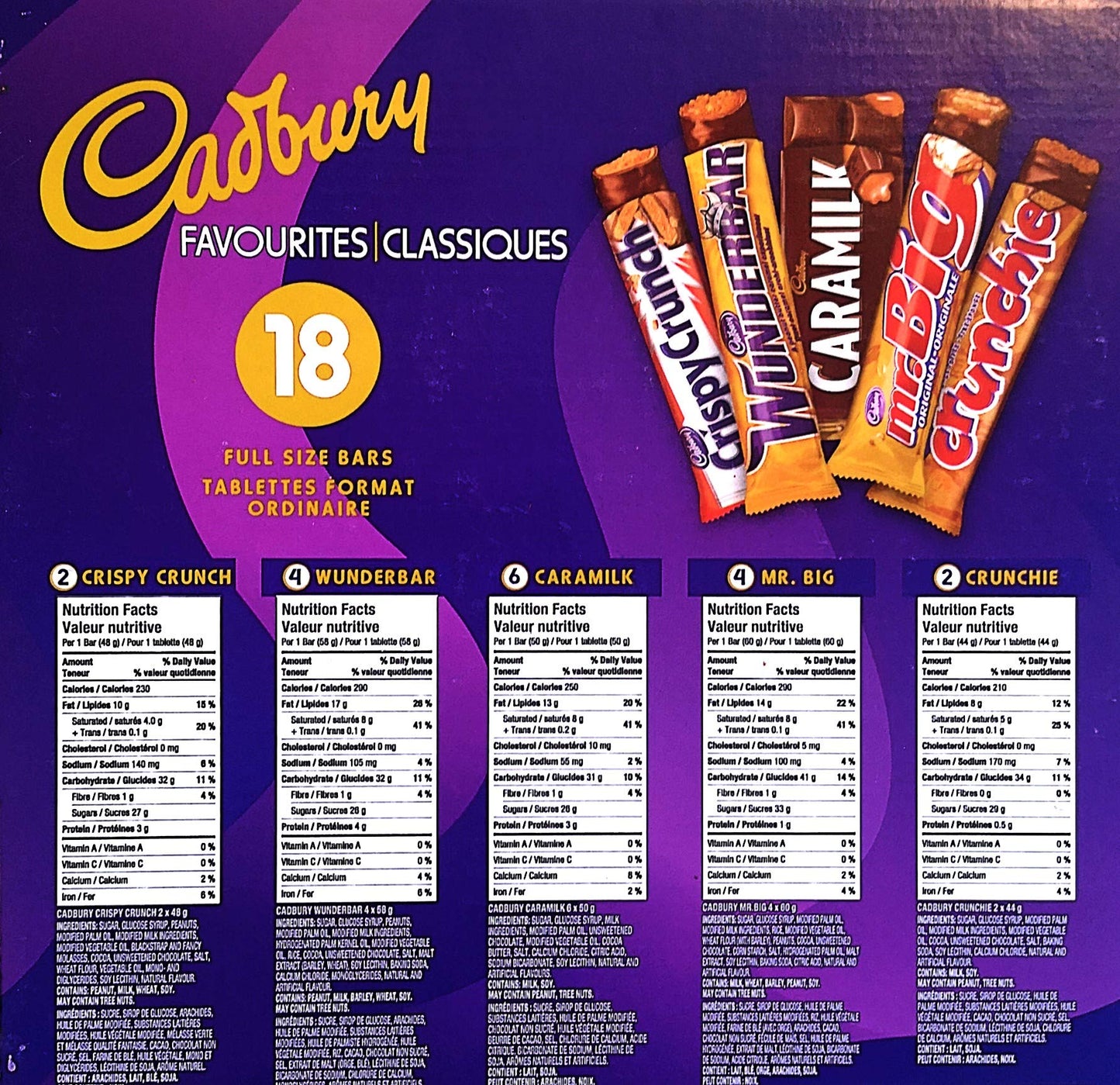 Cadbury 18 Full size Chocolate Bars Variety Pack  956g/33.72oz (Shipped from Canada)