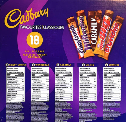 Cadbury 18 Full size Chocolate Bars Variety Pack  956g/33.72oz (Shipped from Canada)