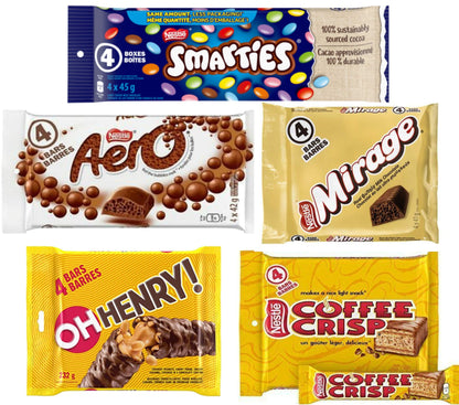Nestle Variety Full Size Bars, Oh Henry, Coffee Crisp, Smarties, Aero, Mirage Chocolate Bars (Shipped from Canada)