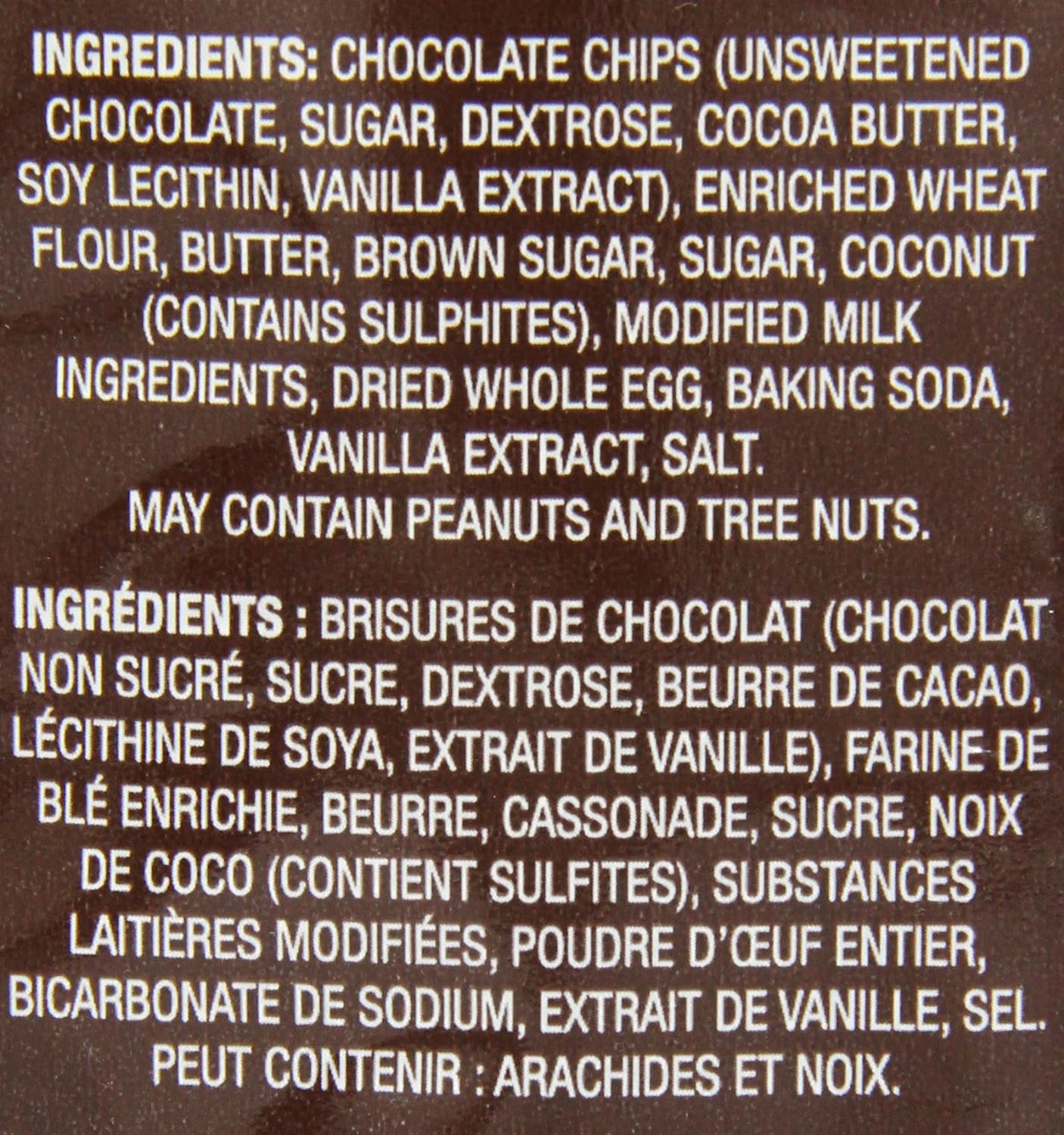 President's Choice the Decadent Chocolate Cookie Chip Ingredients