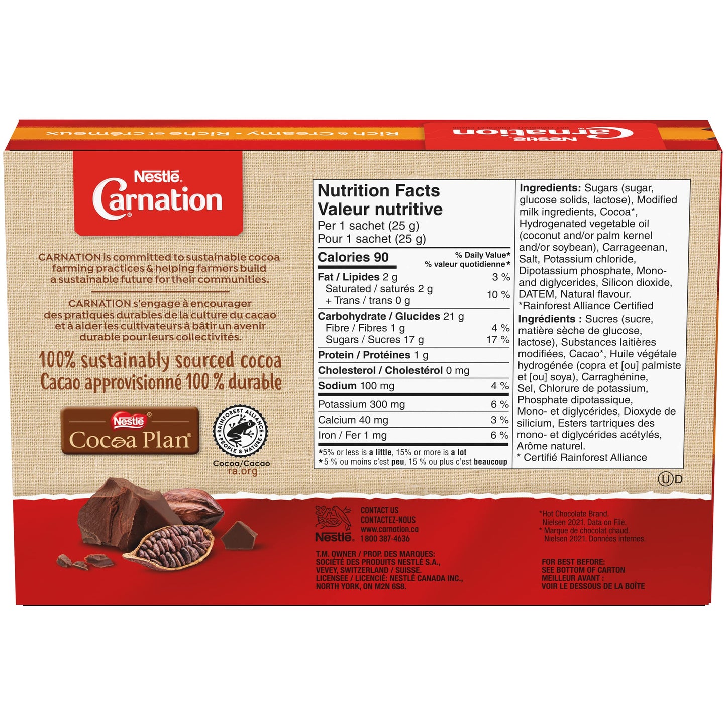 Nestle Carnation Hot Chocolate Rich and Creamy 10 x 25 g sachets, 250g (8.83oz), Product of Canada